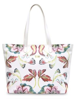 Weddingstar White Floral Butterfly Tote Bag Large Patterned Faux Leather Wedding